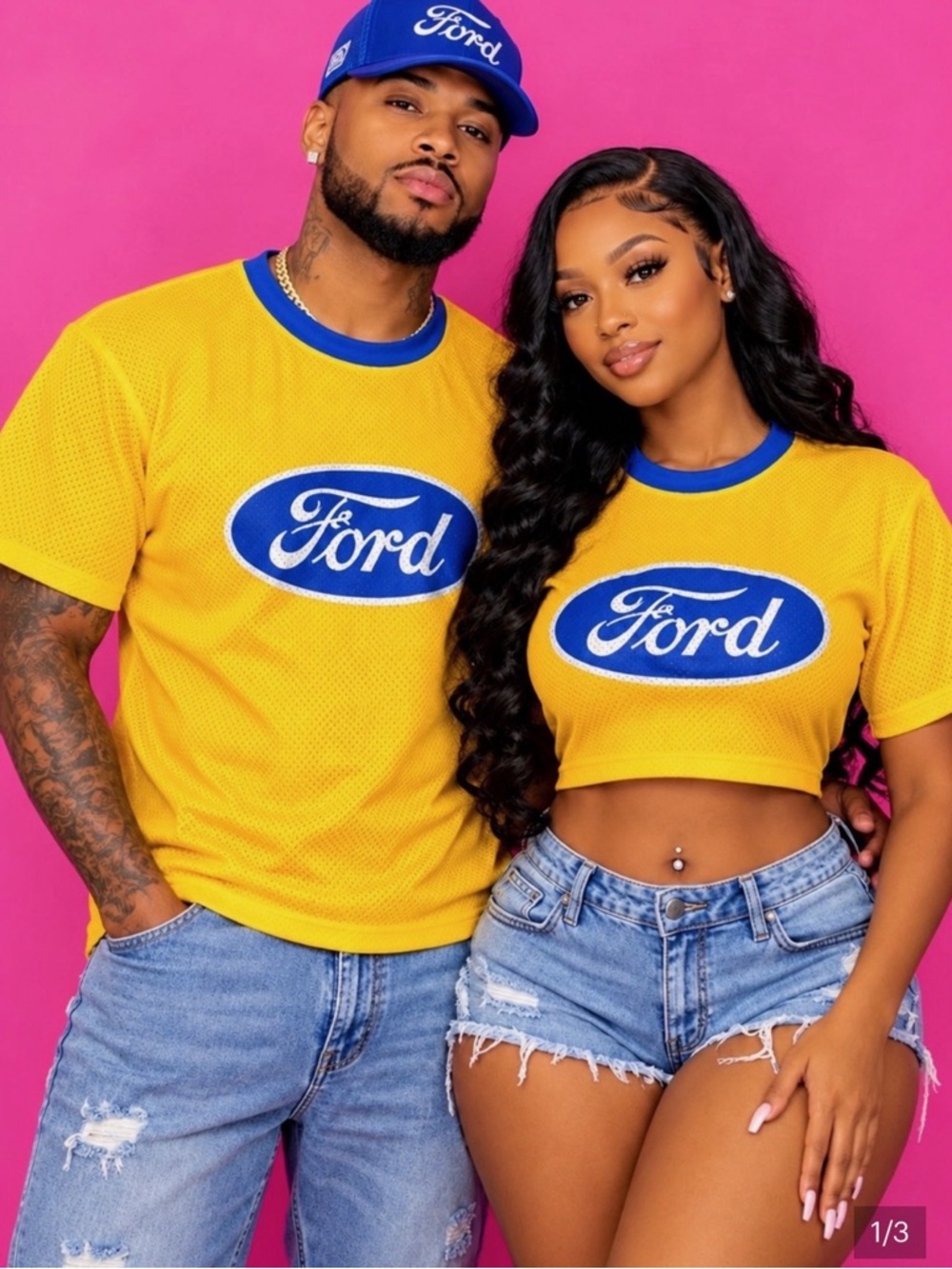 Ford Yellow Cropped Mesh Tee with Blue Logo Trim